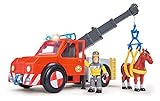 Simba 109258280 - Feuerwehrmann Sam Phoenix mit Figur und Pferd, 23cm, Mit Sam Figur und Pferd, Ausfahrbarer Kran, Mit Blaulicht