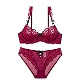 OUMYLFCNEC Dessous-Sets Neue sexy Frauen Intimates BH u Sexy Spitzenträger-BH (Color : Red, Cup Size : 70A)