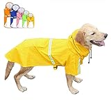 FEimaX Hunderegenmantel Wasserdicht Hunde Regenjacke mit Reflektierenden Streifen, Verstellbarer Regenmantel mit Kapuze und Kragenloch für Kleine Mittelgroße und Große Hunde