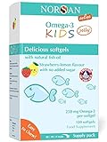 NORSAN Omega 3 KIDS Jelly 120 hochdosiert/Omega 3 für Kinder 1.000mg pro Portion/Omega 3 Öl mit EPA & DHA/Tagesdosis 4 Kapseln Premium Omega 3 / Easy Fish Oil für Kinder