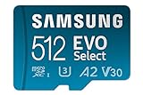 Samsung EVO Select microSD-Karte, 512 GB, UHS-I U3, Full HD, 130 MB/s Lesen, Speicherkarte für Smartphone und Tablet, Inkl. SD-Adapter, MB-ME512KA/EU