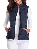 fuinloth Damen Weste, Leichte Steppweste Westen mit Reißverschluss Stehkragen Ärmellos Jacke Dunkel Blau XXL