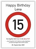 15 Jahre Happy Birthday Verkehrszeichen Karte - Geschenk zum 15. Geburtstag Geschenkidee Junge Geburtstagsgeschenk Mädchen fünfzehn Party Deko Bild Geburtstagskarte