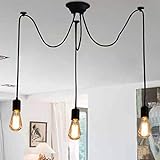 Vintage Pendelleuchte, E27 (3-Flammig,1.2M,Glühbirne nicht inbegriffen) Retro Industrielle Deckenleuchte höhenverstellbar Hängeleuchte mit 3-adrigem Textilkabel DIY Lampe