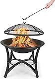Feuerstelle Ø56,5 cm, Feuerschale, Feuerkorb für Drauße, Garten-Feuerstelle inkl. Grillrost & Feuergabel & Funkenschutzabdeckung, zum Grillen/Heizen