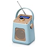 UEME Mini DAB+ DAB Digitalradio und UKW Radio mit Bluetooth Lautsprecher, Radiowecker, und Leder Verkleiden (Blau)