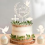 DazzJoy Cake Topper Taufe,Holz Tortendeko Taufe,Tortendeko Taufe Mädchen Junge,Tortenaufleger Taufe Holz,Taufe Deko Torte,Personalisiert Taufe Tortendek