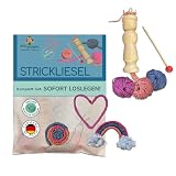 mikiprojekt® Strickliesel für Kinder ab 5 Jahre I Nachhaltiges Komplettset mit Strickliesel, Strickstab, Garn in 3 Farben & Anleitung I Plastikfreies Stricken für Kinder I Strickliesel Set 5-99 J