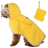 SlowTon Regenmantel Hund wasserdicht, durchsichtige doppellagige Regenjacke Hund mit Kapuze für kleine, mittlere und große Hunde, reflektierendem Streifen und Aufbewahrungstasche（M）