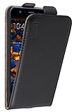 mumbi Echt Leder Flip Case kompatibel mit Huawei P10 lite Hülle Leder Tasche Case Wallet, schwarz