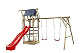 Spielturm aus holz mit Rutsche und Schaukel Niels (SwingKing) | Für Outdoor im Garten | FSC Holz | Rutsche Rot