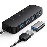 4-Port USB 3.0 HUB, USB Verteiler Datenhub mit 1 Pcs USB C auf USB 3.0 Adapter Kompatible mit MacBook Air 2018 Pro 2019 Mini Pad Pro 2020 Windows 10 MacOS 9.1 Laptops und mehr