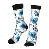 YUMEBLTD Blaue Aquarell-Blumensocken, Neuheit Sport Crew Socken für Herren und Damen, siehe abbildung, One size