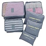 Packwürfel 6-teiliges Reisegepäck-Organizer-Set mit Wäschesack (grau)