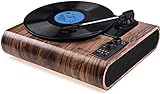 Plattenspieler, NKW Vintage Plattenspieler mit 3-Gang Bluetooth Vinyl Player LP Plattenspieler eingebautem Stereolautsprecher, AM/FM-Funktion und Aux-In & RCA Ausgang - Naturholz