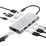 USB C HUB,YIYOO 8-IN-1 USB-C Dockingstation mit 100W PD Ladeanschluss,4K HDMI,3*USB 3.0,SD/TF Kartenleser und Ethernet-Anschluss,kompatibel mit M1 MacBook,Chromebook,Surface Pro Andere Typ-C Laptops