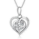 Agoble 925 Silberkette Damen, Herzkette mit Zirkonia 40+5CM Kastenkette mit Anhänger Geschenk für Frauen Mädchen mit Silbertuch Schmuckschatulle
