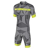 FDX Herren Fahrrad-Skinsuit - 3D Gepolstert, atmungsaktiv, schnell trocknend, Triathlon-Anzug - Kurzarm Einteiler Body für Fahrradtraining, Rennrad Top, Radfahrer Kleidung (gelb-L)