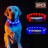 Leuchthalsband Hund 2 Stücke, shinfly Leuchthalsband für Hunde USB Aufladbar, Schneidbares Hundehalsband Leuchtend LED Halsband für Hunde mit 3 Beleuchtungs-Modus - Rot + Blau