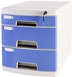 HH-CC Aktenschränke Aktenschrank Kunststoff Aktenschrank Datenschrank Schublade Desktop Aufbewahrungsbox 3-lagiges Bücherregal (Farbe: Blau)
