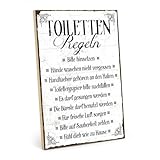 TypeStoff Holzschild mit Spruch – TOILETTEN-REGELN – im Vintage-Look mit Zitat als Geschenk und Dekoration zum Thema Toilette, Klo, Pipibox - HS-00200
