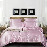 Damier Bettwäsche 135x200cm Rosa Satin Bettbezug Set Glatt Glänzend Hochwertiges Satin Deluxe Deckenbezug mit Reißverschluss und Kissenbezug 80 × 80 cm