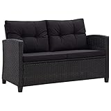 vidaXL Gartensofa 2-Sitzer mit Kissen Lounge Sofa Gartenmöbel Gartenbank Bank Rattansofa Balkon Terrasse Garten Schwarz 124cm Poly Rattan