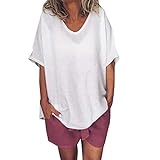 Damen-Bluse mit Rundhalsausschnitt, kurze Ärmel, lässig, S-5XL, Übergröße, weiß, XXXXX-Large