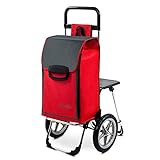 Einkaufstrolley Fajena mit Klappsitz & Kühlfach in rot mit 65L - Einkaufsroller Trolley 50kg belastbar große & abnehmbare Rädern