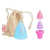 Femme Essentials Menstruationstasse - Diskret und Hygienische Menstruationskappe - aus medizinischem Silikon inkl. Satinbeutel und Deutscher Anleitung - Menstrual Cup - Blau (L)