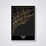 RIQWOUQT Stadtplanen Poster,Toronto Kanada Stadtplan @ Modern Black Gold Poster Artwork Ungerahmte Bilder Drucke Personalisierung Gemälde Souvenir Geschenk Wohnkultur,50X70Cm/19.68X27.55 In