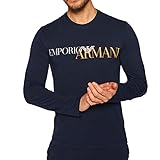 Emporio Armani Herren-T-Shirt 111907 0A516, langärmlig, Rundhalsausschnitt, Dunkelblau/orangefarbenes Logo, XL