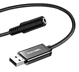 DuKabel Klinke auf USB Adapter 50CM USB A Stecker auf 3,5mm TRRS Buchse Externe Soundkarte USB Kopfhörer Adapter für Headset, Lautsprecher oder 4 Pole TRRS Mikrofon - Schwarz