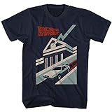 T-Shirt für Erwachsene, Motiv 'Zurück in die Zukunft der 80er-Jahre, Kult-Motiv mit Uhr und Auto, kurzärmelig, blau, Mittel