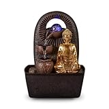 Zen'Light - Zimmerbrunnen Buddha Bhava - Zen-Dekor, Ideal für Meditation & Entspannung - Tischbrunnen mit geschlossenem Kreislauf - Farbwechselnde LED-Beleuchtung, Wasser fließt auf 3 Ebenen - H26