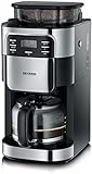 SEVERIN Kaffeemaschine mit Mahlwerk, Kaffeeautomat mit Glaskanne und Timer-Funktion, auch als Filterkaffeemaschine, Glas-Kaffeekanne für 8 Tassen, 1000 Watt, schwarz/ Edelstahl, KA 4810