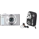 Canon PowerShot SX620 HS Digitalkamera (20,2 MP, 25-Fach optischer Zoom, 50-Fach ZoomPlus, 7,5cm (3 Zoll) Display) Silber & PEDEA Hardcase Kameratasche für Kompaktkamera schwarz