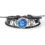 LODMLOER Zwölf Sternbilder-Muster-Armband,Verstellbares Handgewebtes Lederarmband Für Männer Und Frauen,Zeit-Edelstein-Sternzeichen-Glas-Cabochon-Armbänder Für Paare,Waage,Universell