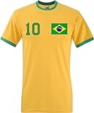 WM Brasilien Brasil Herren T-Shirt Beidseitig Bedruckt mit Wunschname & Zahl, Gelb, Gr. L