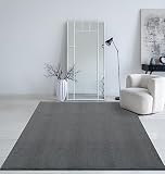 Mia´s Teppiche Taos kuscheliger Kurzflor Teppich, Anti-Rutsch Unterseite, Waschbar bis 30 Grad, Super Soft, Felloptik, Anthrazit, 120 x 160