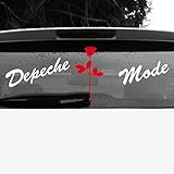 GreenIT Set Schreibschrift Schriftzug und Rose Aufkleber Tattoo die Cut car Decal Auto Heck Deko Folie Depeche Mode (Weiss-rot-invers)