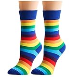 Woohooens 1 Herren Und Damen Baumwolle Bunt Streifen Regenbogen Socken Herren- Und Damensocken Bunte Regenbogenfarben Gestreifte Socken Rainbow Socks Tube Casual Socks