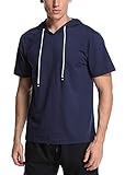 T-Shirt Herren Kurzarm/Langarm Hoodie Sports Shirts Kurzärmeliger Mode Kapuzen Pullover Einfarbig-XXL,N