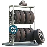 MONZANA® 2x Reifenregal 8 Reifen 795 kg 180x120x40cm inkl Gummischutz höhenverstellbare MDF-Ablage Stecksystem Garage Werkstatt Felgenregal Lagerreg