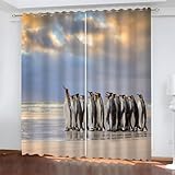 EXSANLIEAY Verdunklungsvorhänge Pinguin, Vorhang Blickdicht Niedlich Vorhänge mit öSen 2er Set für Schlafzimmer Kinderzimmer, Deko Gardinen Wohnzimmer - B140 x H245