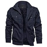 KEFITEVD Fliegerjacke Herren Herbstjacke Gefüttert Jacke Hersbt Winter Übergang Fleecefutter Cargo Arbeitsjacke Wandern Angeln Outdoorjacke Männer Dunkelblau M