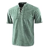 Lace-up-Tie-Ärmel-T-Shirt mit V-Ausschnitt für Männer Vintage-Stil Herren Hemden Bügelfreie Hemden