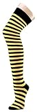 Krautwear® Damen Gestreifte Overknees Strümpfe Ringelstrümpfe Karneval Fasching Cosplay 80er Jahre (schwarz-gelb)