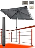 4smile Sonnenschirm Balkon SunnyShade, 200 x 125 cm, Anthrazit - UPF 50+ Sonnenschirm rechteckig als Sonnenschutz Balkon - Balkon-Schirm mit Sonnenschirmhü