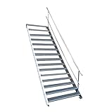 15 Stufen Stahltreppe mit einseitigem Geländer/Breite 80cm Geschosshöhe 250-320cm / Robuste Außentreppe/Wangentreppe/Stabile Industrietreppe für den Außenbereich/Inklusive Zubehör
